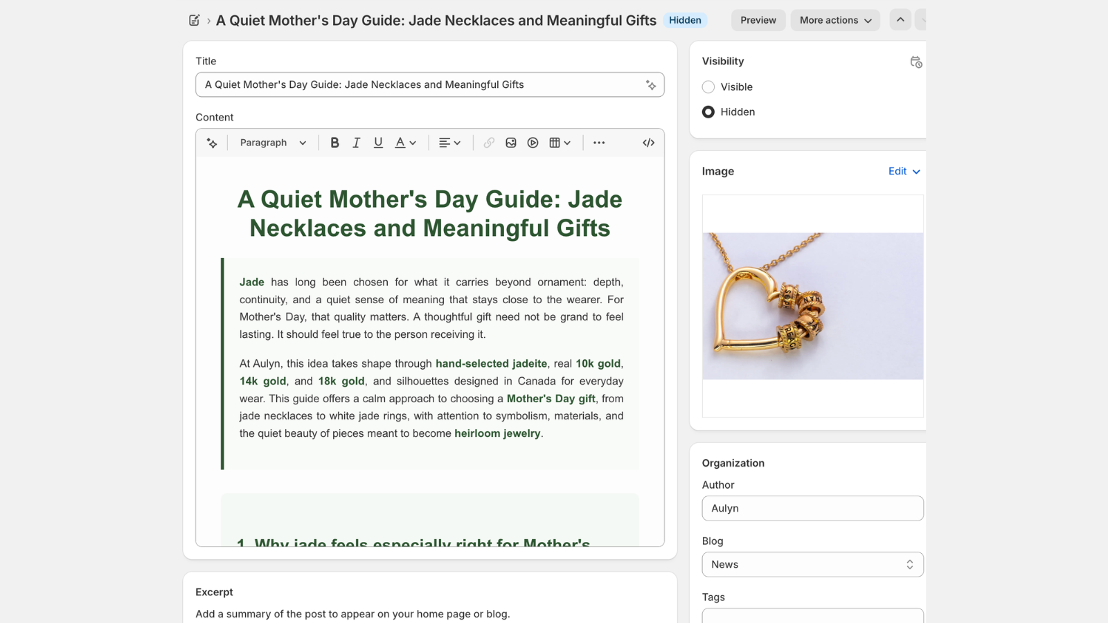 Blog list showing the newly generated post with a Draft badge